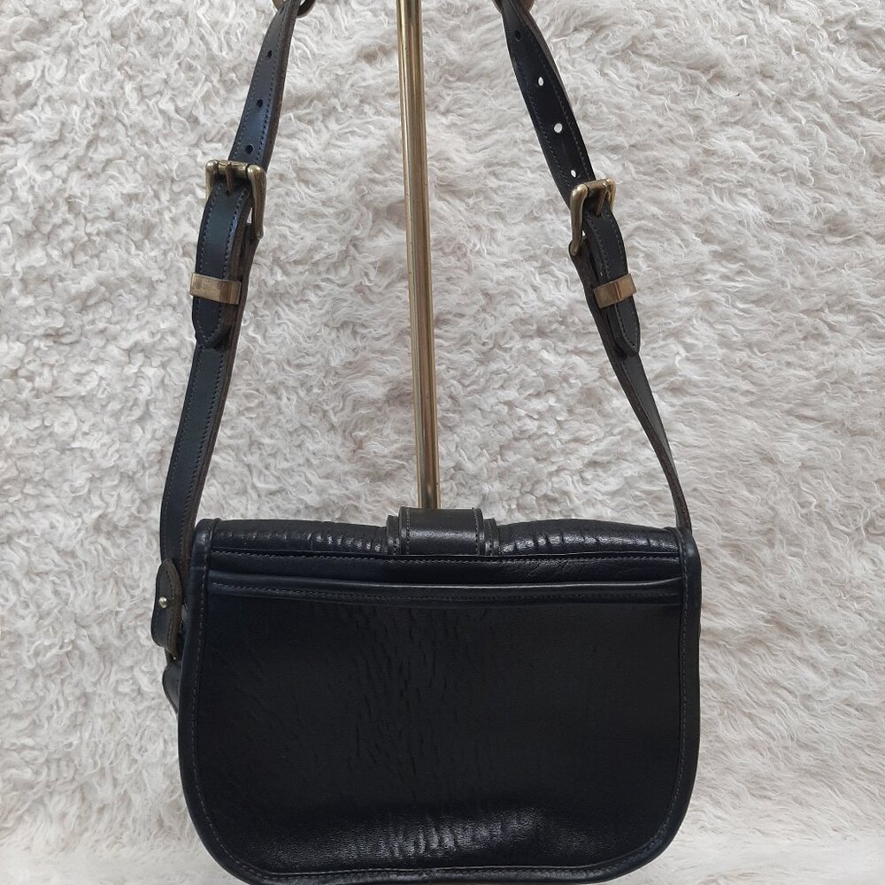 Vintage Bag by Calder of Canada Black Pebbled Leather Shoulder Bag w/ Solid Bras - Picture 3 of 11